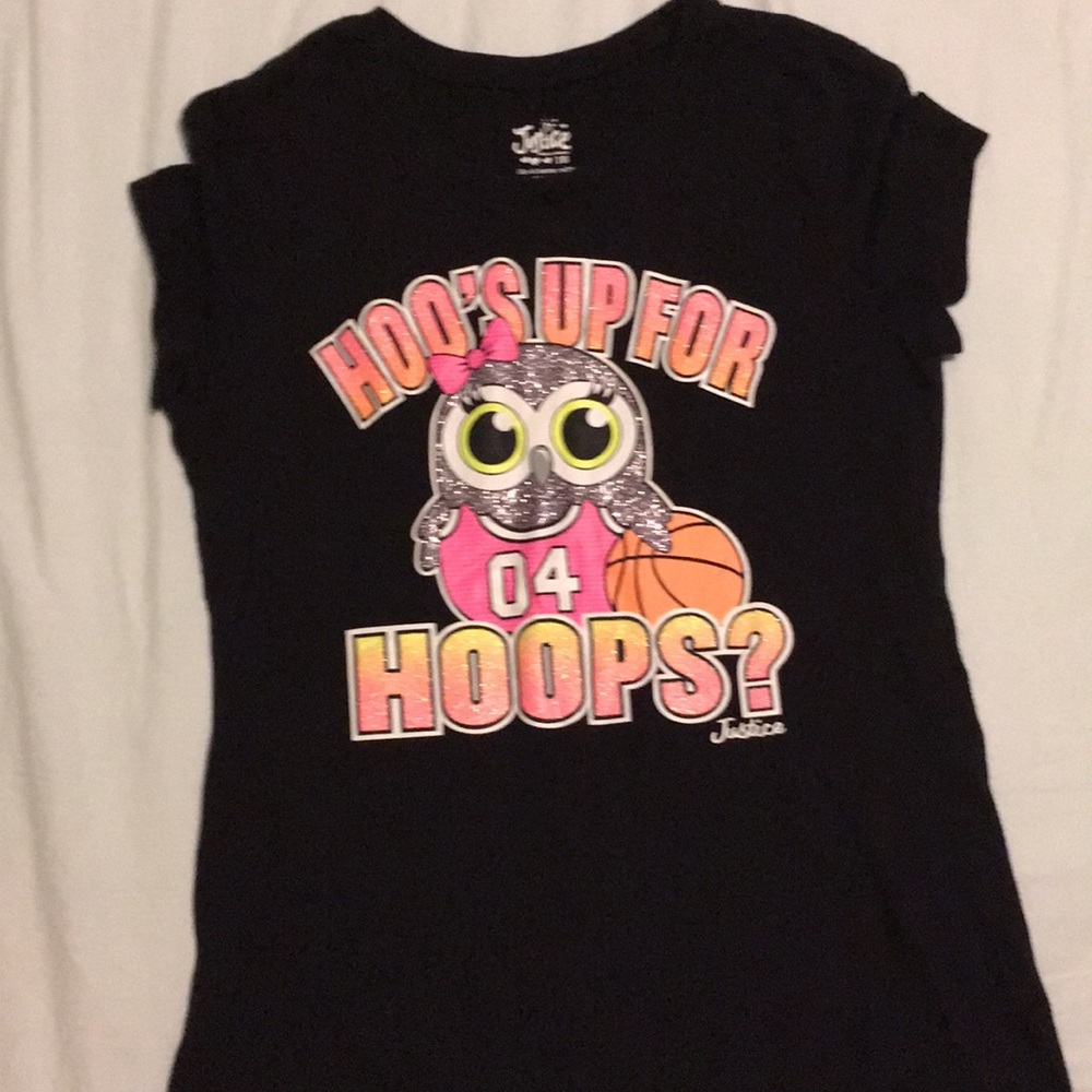 EUC owl/basketball Justice shirt, girls 18.